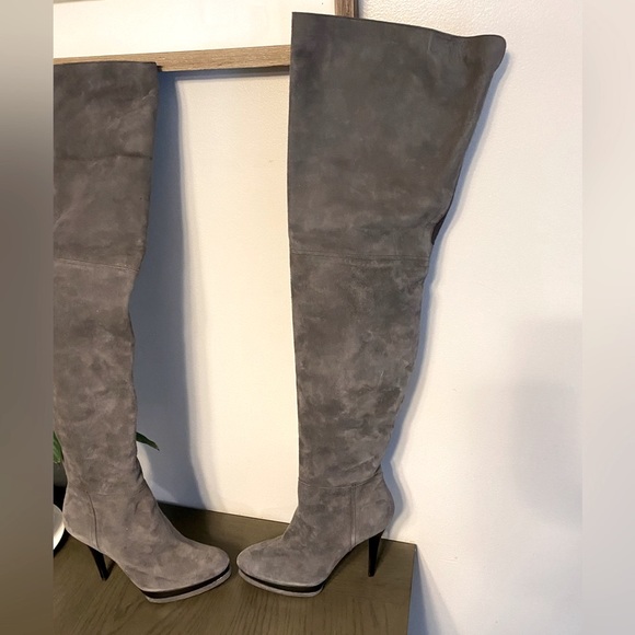 💕 Stuart Weitzman Over The Knee Slate Gray Suede High Heel Stiletto Boots 6.5W - Picture 6 of 13